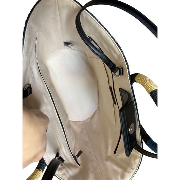 Rebecca Minkoff Woven Straw Tote Shoulder Bag Tan Blue Teal - Picture 7 of 15